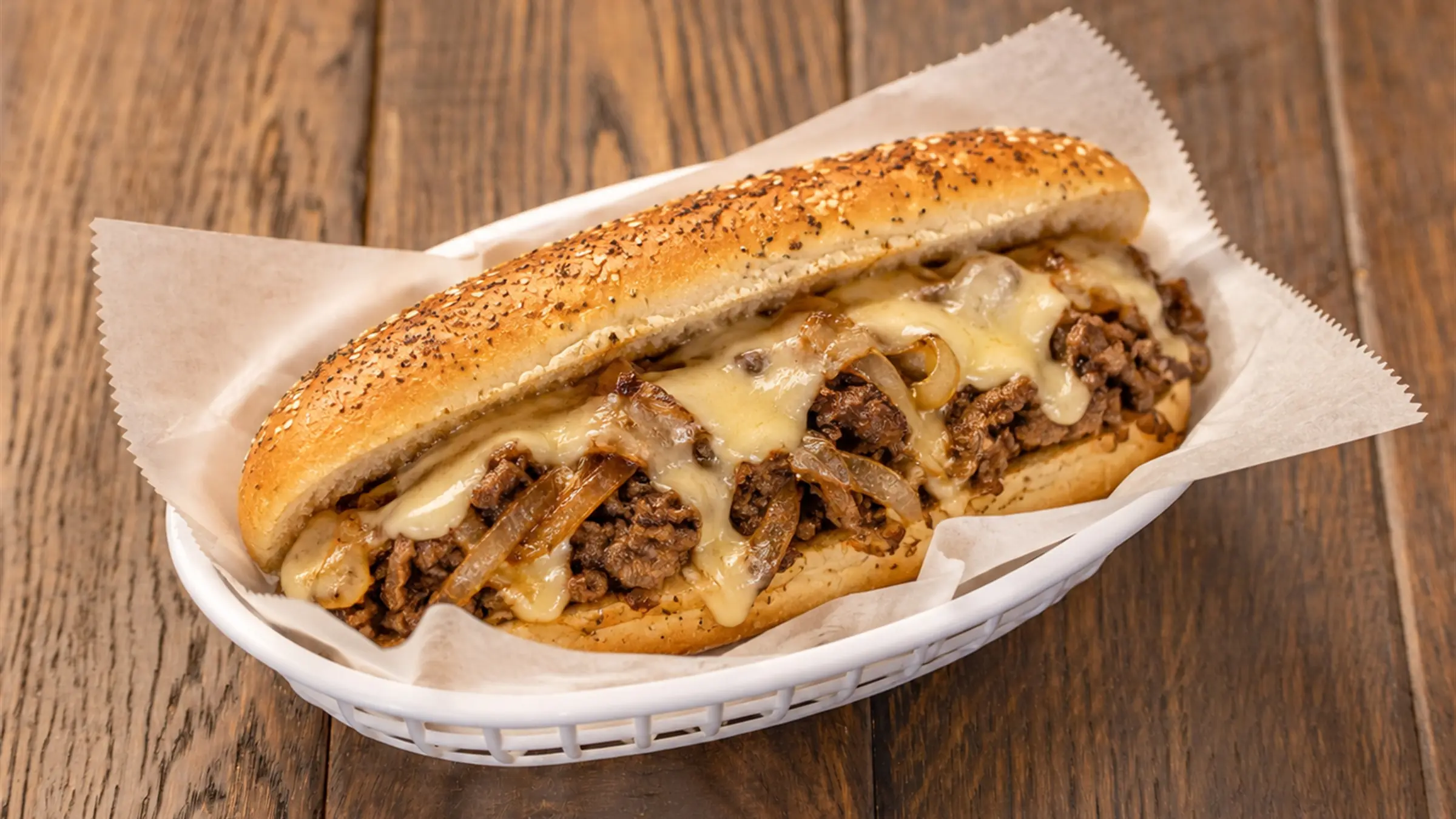 JAI'S Big Philly cheesesteak loaded with steak, melted cheese and sautéed onions