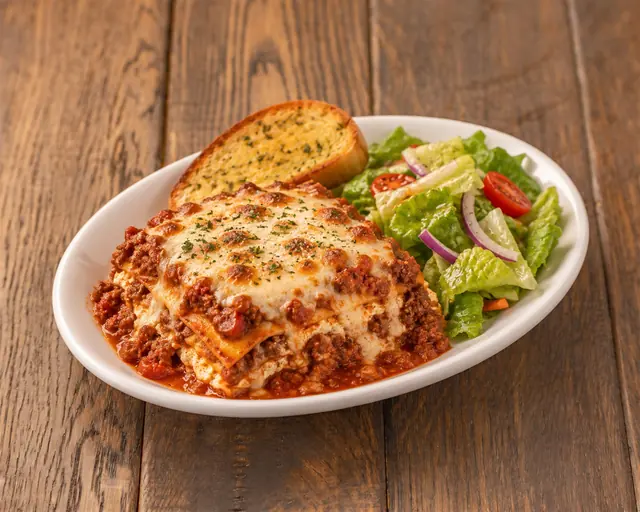 Lasagna with side salad and bread